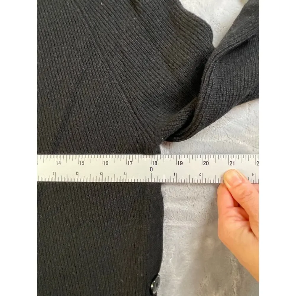100% Cashmere black ribbed tunic length open front cardigan luxury‎ XS capsule